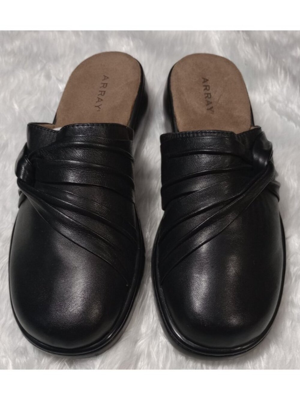NEW ARRAY Blade Mule Black Leather Comfort Slip-On Wedge Shoes Women's 8.5